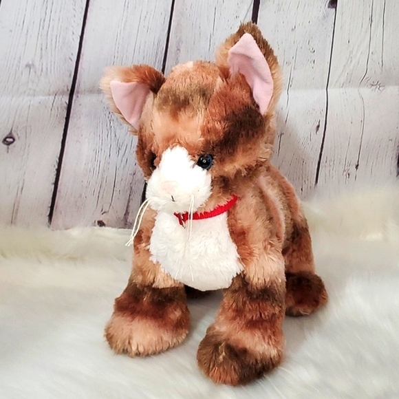 B-A-B Build-a-Bear Brown Tabby Realistic Pet House Cat Red Collar Unique No Tags - Picture 4 of 13